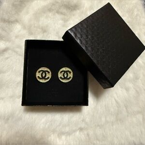 Stunning Gold and Black CC Stud Monogram Fashion Jewelry Earrings